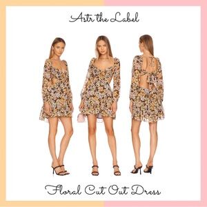 Astr The Label Brown Floral Long Sleeve Cut Out Mini Dress